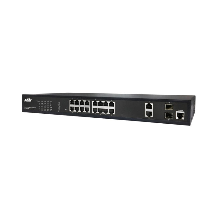 Aetek C60-164-250 - 16 Port Managed Gigabit PoE Switch, 2x 1Gb SFP, RJ45, NTS, 250W