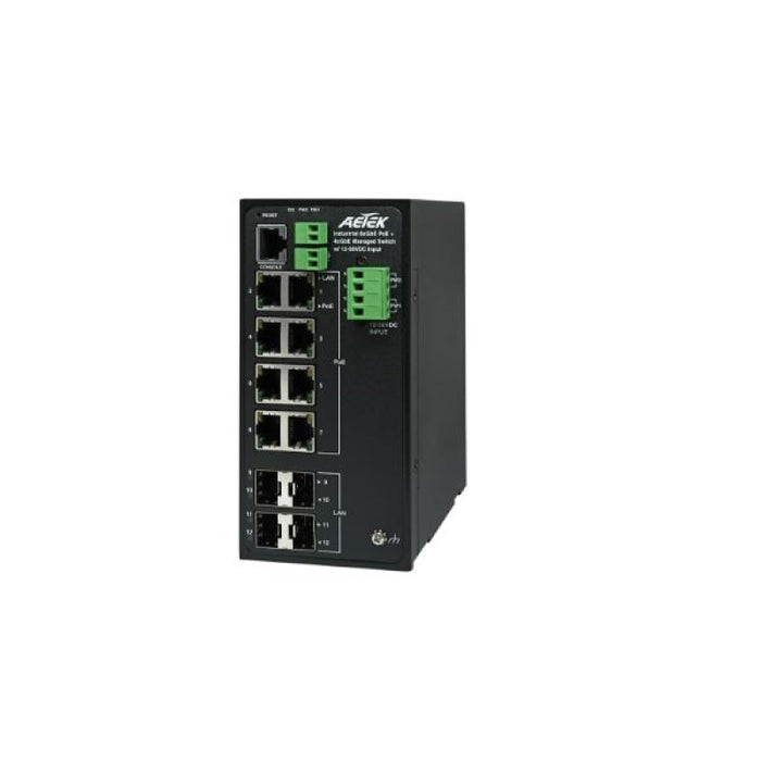 Aetek  D51-08430DC 8 Port Managed Gigabit Industrial PoE Switch, 4x SFP, 240W, 12-56V input